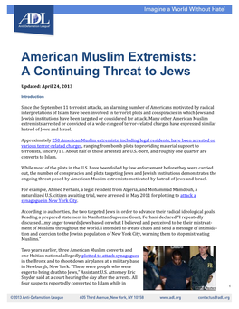American Muslim Extremists: a Continuing Threat to Jews