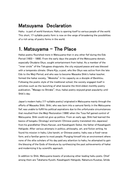 Matsuyama Declaration 1. Matsuyama