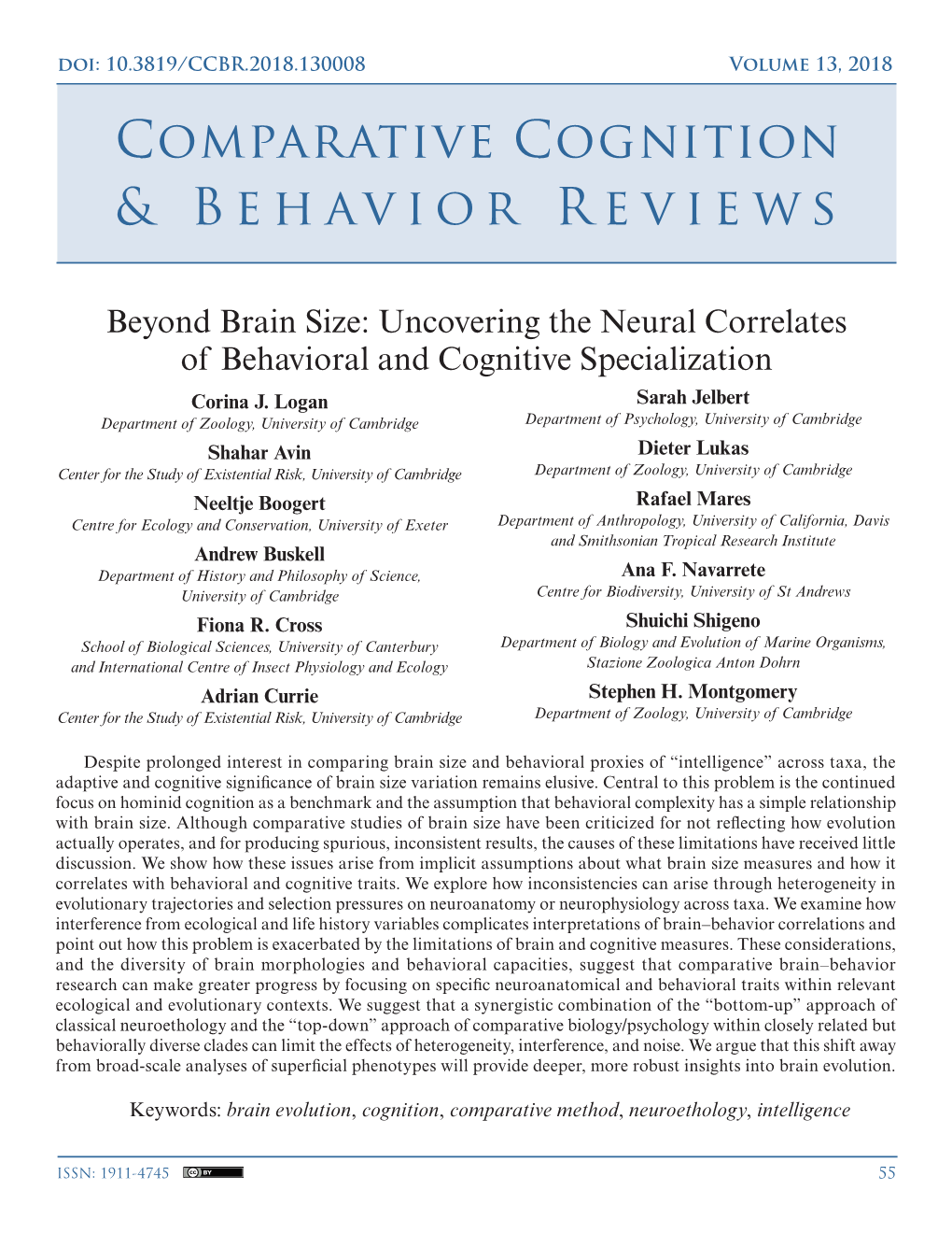 Comparative Cognition & Behavior Reviews