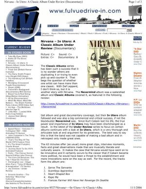Nirvana – in Utero: a Classic Album Under Review (Documentary) Page 1 of 2 Nirvana – in Utero: a Classic Album Under Review