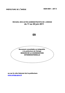 Recueil Des Actes Administratifs Du 11 Au 30 Juin 2011