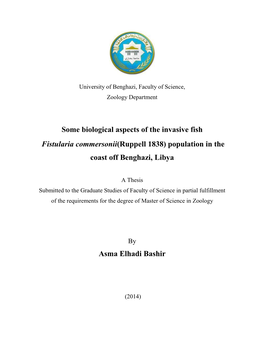 Some Biological Aspects of the Invasive Fish Fistularia Commersonii(Ruppell 1838) Population in The