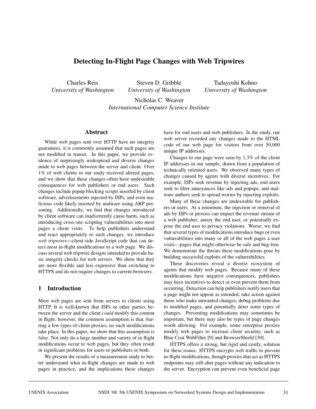 Detecting In-Flight Page Changes with Web Tripwires