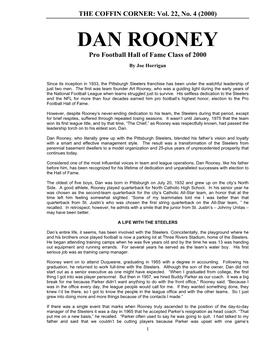 DAN ROONEY Pro Football Hall of Fame Class of 2000