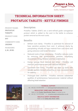 Technical Information Sheet: Protafloc Tablets - Kettle Finings