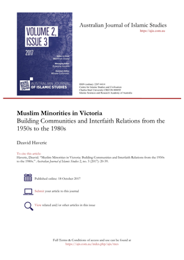 Muslim Minorities in Victoria Building Communities and Interfaith Relations from the 1950S to the 1980S