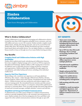 Zimbra Collaboration Product Overview