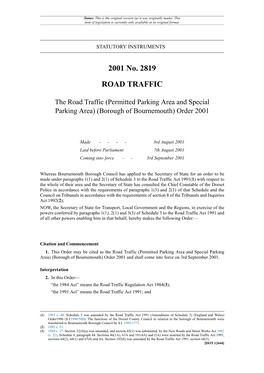 The Road Traffic (Permitted Parking Area and Special Parking Area) (Borough of Bournemouth) Order 2001