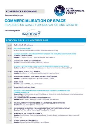 Commercialisation of Space Realising Uk Goals for Innovation and Growth