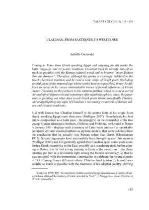 115 CLAUDIAN, from EASTERNER to WESTERNER Isabella