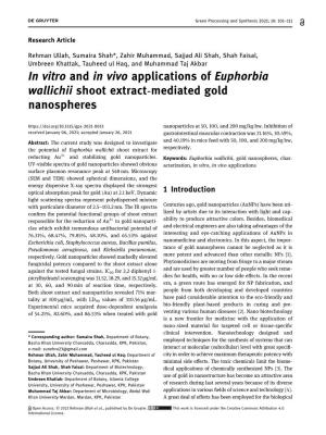 In Vitro and in Vivo Applications of Euphorbia Wallichii Shoot Extract