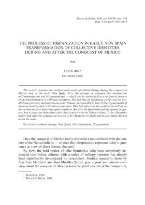 The Process of Hispanization in Early New Spain Transformation of Collective Identities During and After the Conquest of Mexico