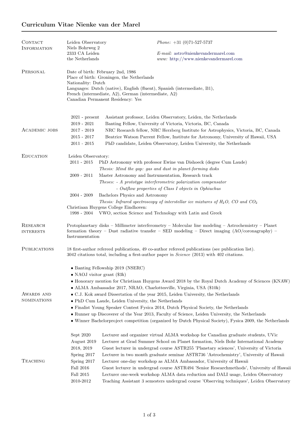 Curriculum Vitae Nienke Van Der Marel