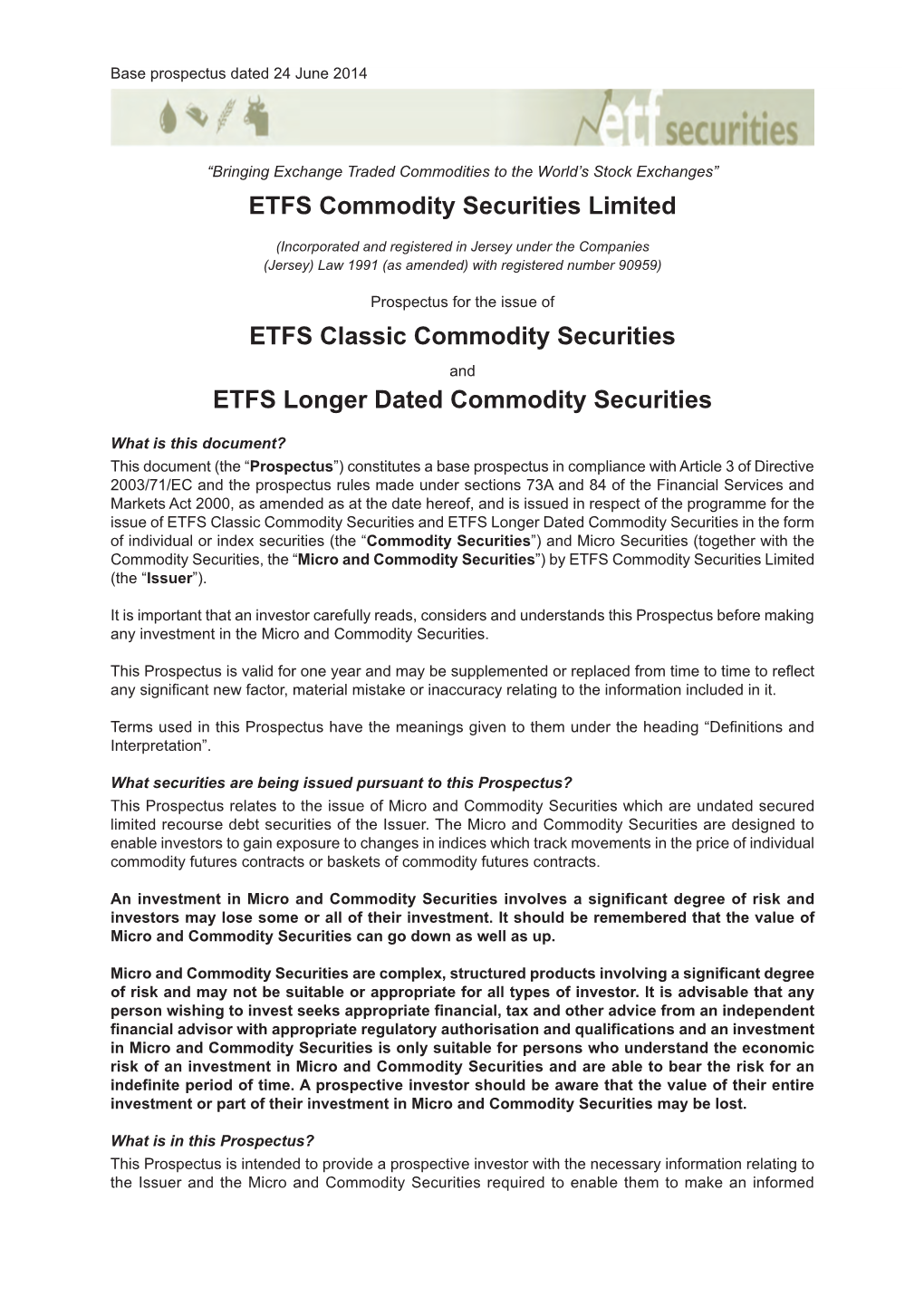 ETFS Commodity Securities Limited