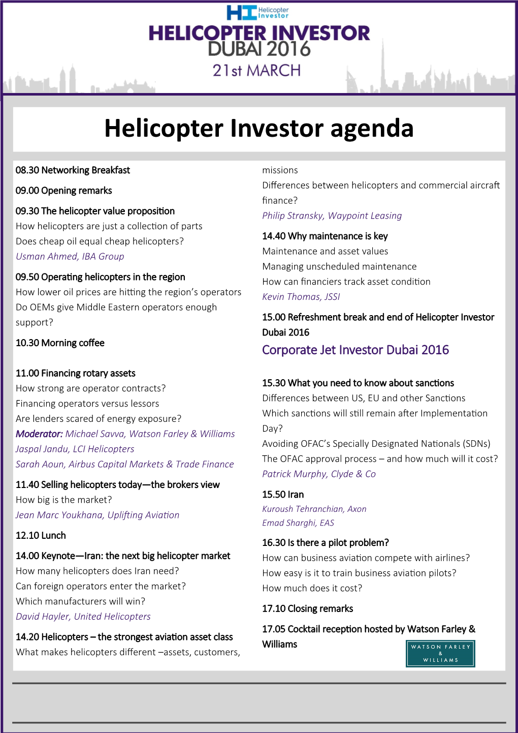 Helicopter Investor Agenda