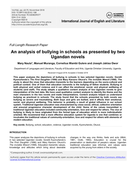 An Analysis of Bullying in Schools As Presented by Two Ugandan Novels