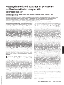 Prostacyclin-Mediated Activation of Peroxisome Proliferator-Activated Receptor ␦ in Colorectal Cancer