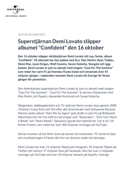 Superstjärnan Demi Lovato Släpper Albumet "Confident" Den 16 Oktober