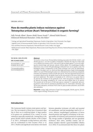 How Do Mentha Plants Induce Resistance Against Tetranychus Urticae (Acari: Tetranychidae) in Organic Farming?