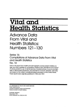 Vital and Health Statistics Advance Data from Vital and Health Statistics: Numbers 121-130