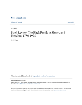 The Black Family in Slavery and Freedom, 1750-1925 TH[ ART~