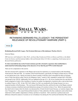 Rethinking Bernard Fall's Legacy. the Persistent Relevance of Revolutionary Warfare