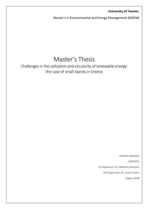 Challenges in the Utilization and Circularity of Renewable Energy: the Case of Small Islands in Greece
