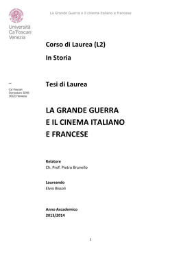 La Grande Guerra E Il Cinema Italiano E Francese