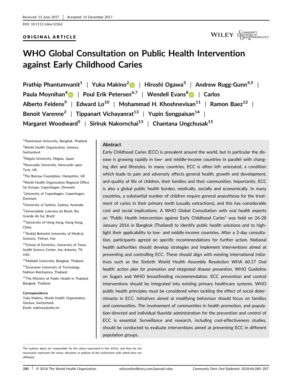 WHO Global Consultation on Public Health Intervention Against Early Childhood Caries