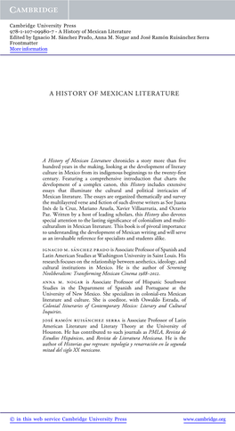 A History of Mexican Literature Edited by Ignacio M