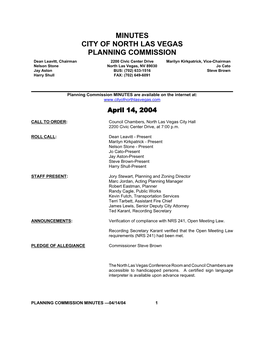 Minutes City of North Las Vegas Planning Commission