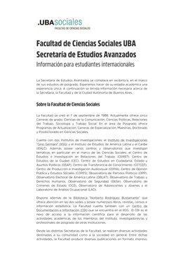 Facultad De Ciencias Sociales UBA Secretaría De Estudios Avanzados