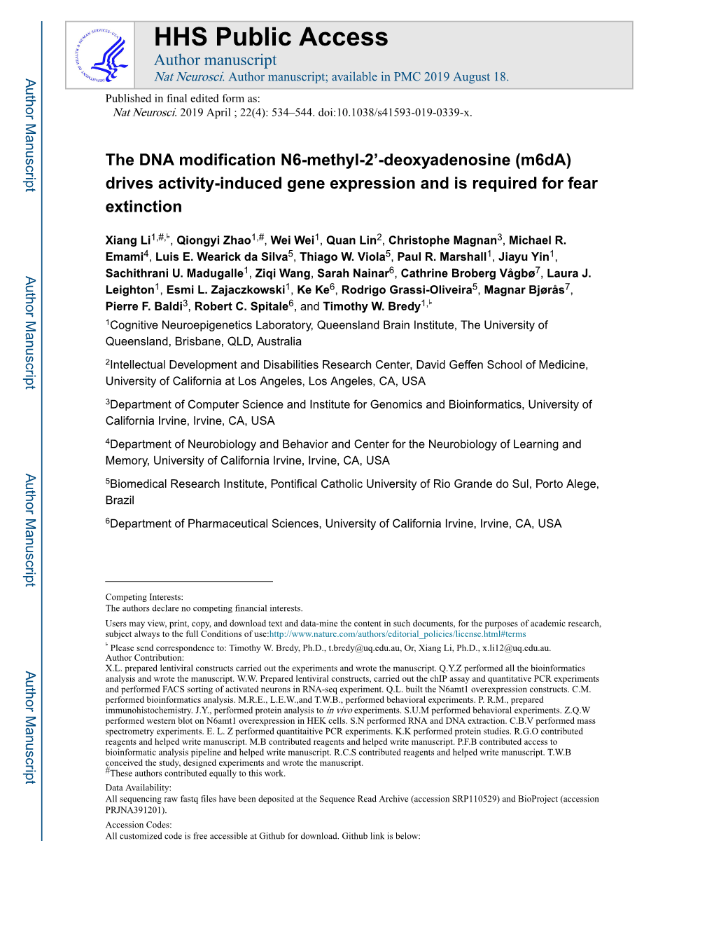 (M6da) Drives Activity-Induced Gene Expression and Is Required for Fear Extinction