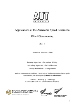 Applications of the Anaerobic Speed Reserve to Elite 800M Running 2018