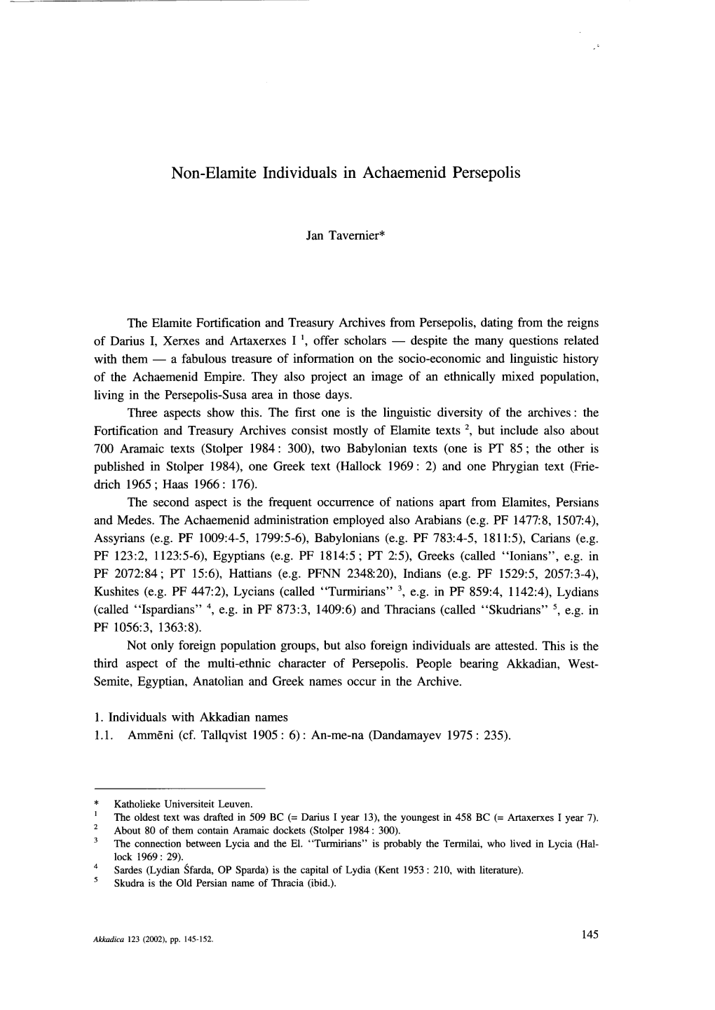 Non-Elamite Individuals in Achaemenid Persepolis