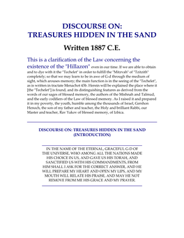 DISCOURSE ON: TREASURES HIDDEN in the SAND Written 1887 C.E