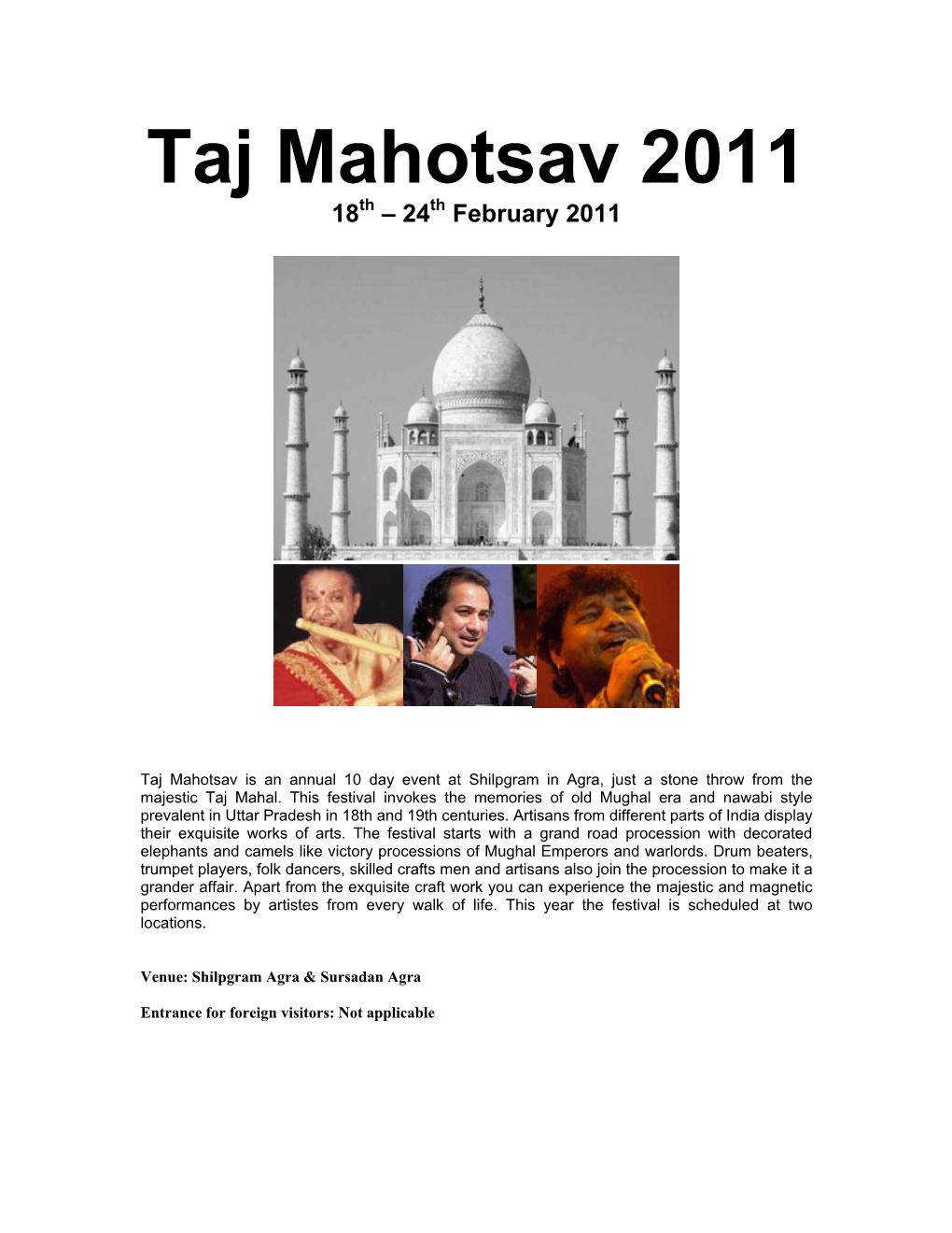 Taj Mahotsav 2011 18Th – 24Th February 2011