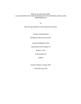 Maud Allan's Salomé: a Case Study Into the Psychology of Costume, Dance and Performance