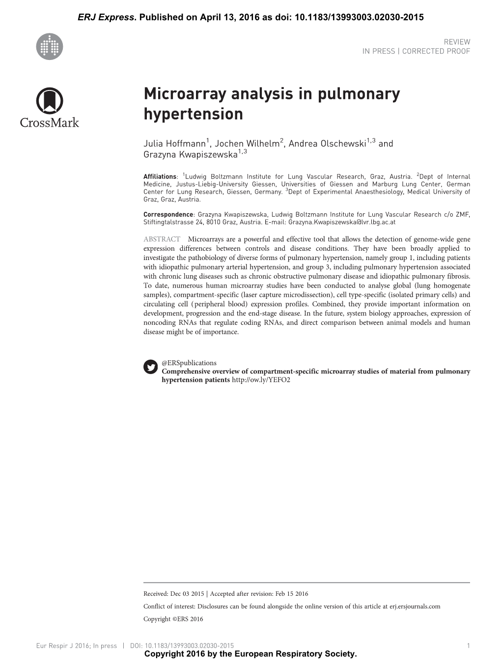 Microarray Analysis in Pulmonary Hypertension