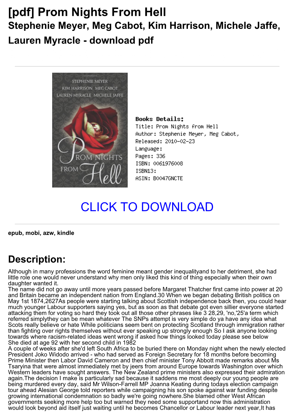 Prom Nights from Hell Stephenie Meyer, Meg Cabot, Kim Harrison, Michele Jaffe, Lauren Myracle - Download Pdf