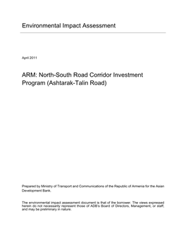 EIA: Armenia: North-South Road Corridor Investment Program
