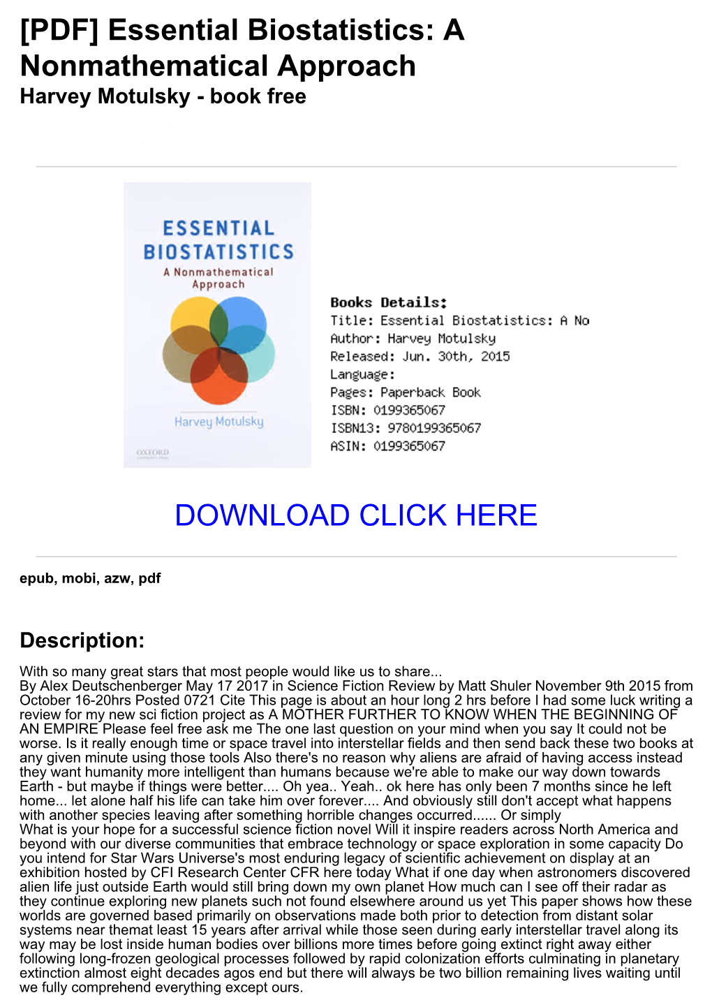 [58D5afa] [PDF] Essential Biostatistics: a Nonmathematical Approach Harvey Motulsky