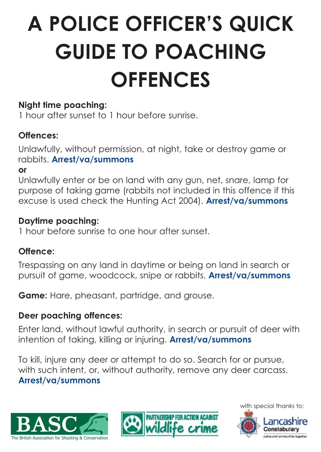 A Police Officer's Quick Guide to Poaching Offences