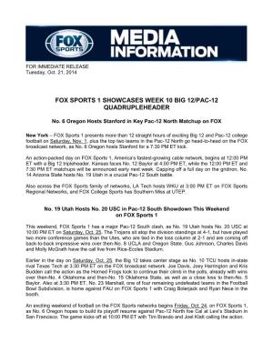 Fox Sports 1 Showcases Week 10 Big 12/Pac-12 Quadrupleheader