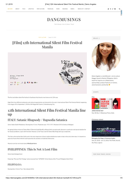 [Film] 12Th International Silent Film Festival Manila | Dems Angeles
