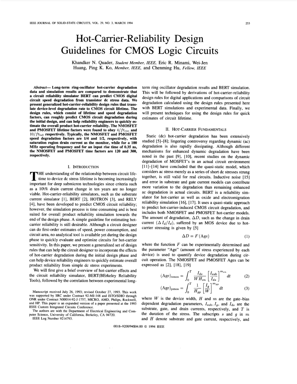 Hot-Carrier-Reliability Design Guidelines For CMOS Logic Circuits - DocsLib