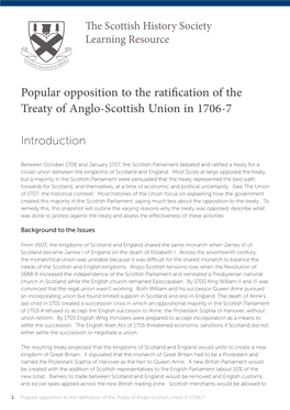 Popular Opposition to the Ratification of the Treaty of Anglo-Scottish Union in 1706-7