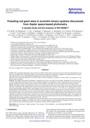 Pulsating Red Giant Stars in Eccentric Binary Systems Discovered from Kepler Space-Based Photometry a Sample Study and the Analysis of KIC 5006817 P