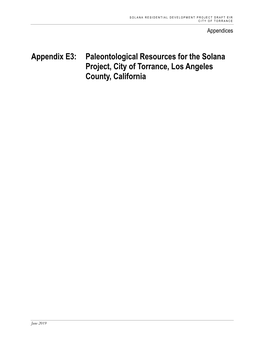 Paleontological Resources for the Solana Project, City of Torrance, Los Angeles County, California