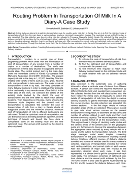 Routing Problem in Transportation of Milk in a Diary-A Case Study